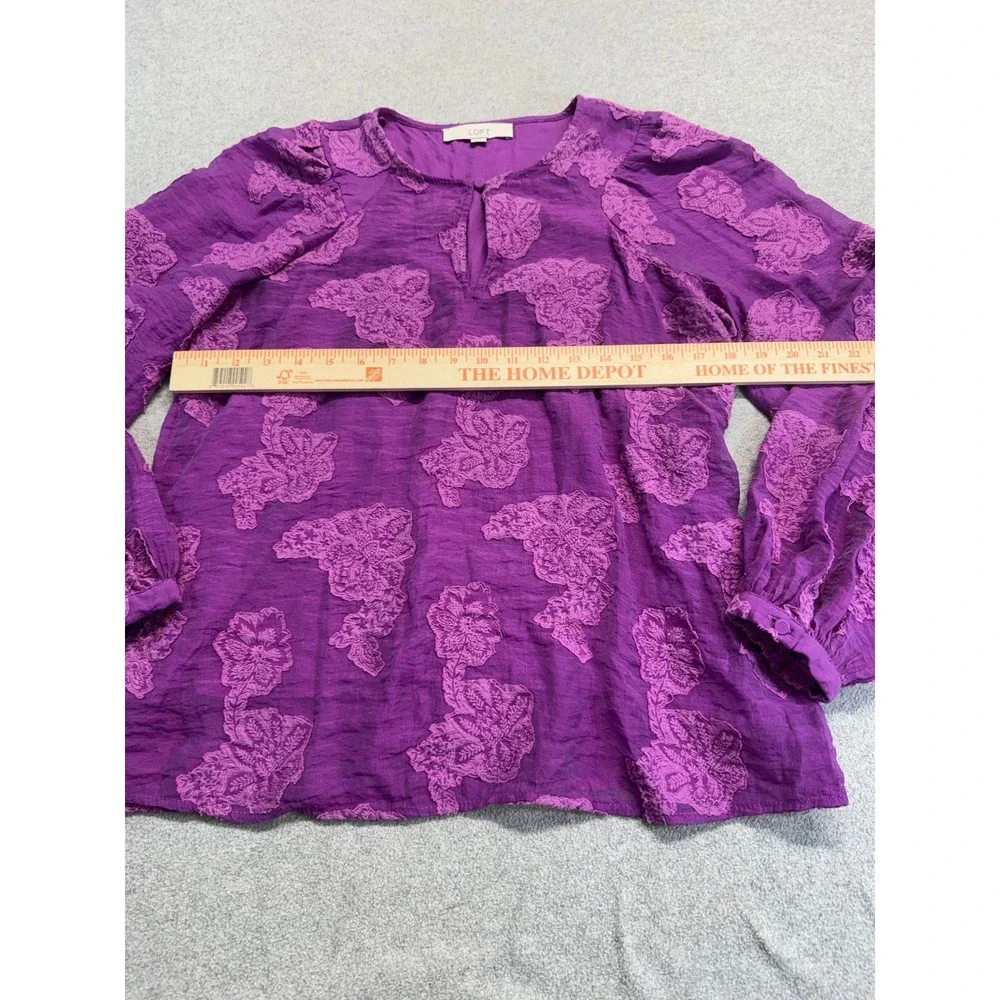 Loft Blouse Womens Small‎ Purple Floral Embroidered Peasant Boho Long Sleeve Top